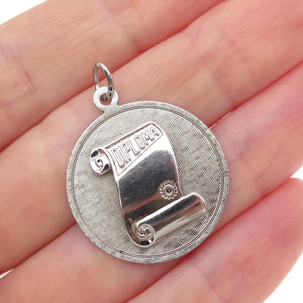 BEAU 925 Sterling Silver Vintage Diploma Round Tag Charm Pendant